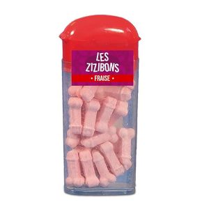Bonbons zizi goût fraise en boîte à croquer