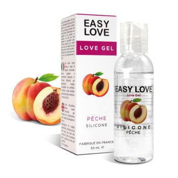 Lubrifiant Easy Love silicone à la pêche, massage et rapport intime, parfum fruité, glisse longue durée