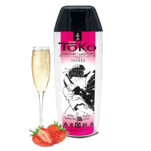 Lubrifiant comestible Toko vin pétillant fraise, fluide et gourmand.