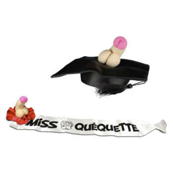 Panoplie Miss Quéquette avec chapeau coquin et écharpe sexy, déguisement humoristique EVJF
