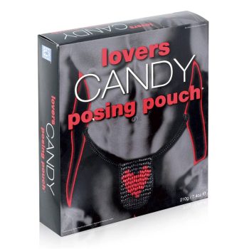 String homme en bonbons noirs avec motif cœur rouge, sexy et comestible.