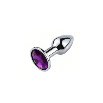 Plug anal XS en aluminium avec bijou violet, discret et idéal pour débutant ou jeu prolongé