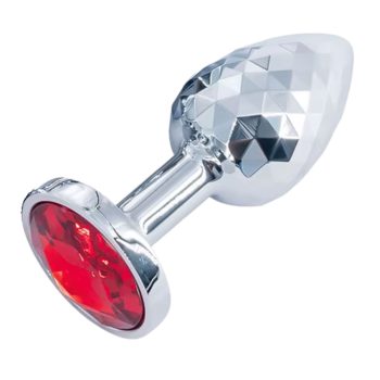Plug anal aluminium facetté taille L avec bijou rouge scintillant et forme large ogive