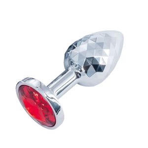 Plug anal taille M en aluminium facetté avec bijou rouge scintillant et forme ogive