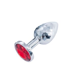 Plug anal petit format en aluminium avec bijou rouge scintillant et base facettée