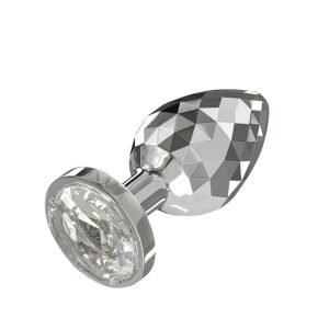 Plug anal en aluminium poli avec bijou cristal facetté scintillant, forme ogive douce
