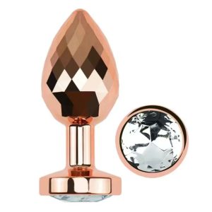 Plug anal aluminium facetté or rosé taille L avec bijou cristal scintillant, pour plaisir glamour profond