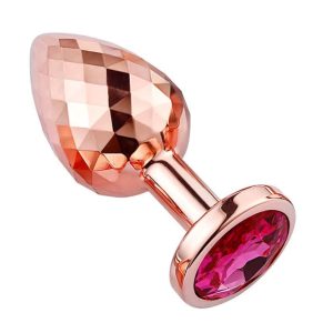 Plug anal or rosé facetté avec bijou fuchsia taille L, pour plaisir intense et raffiné, thermosensible