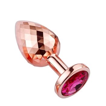 Plug anal or rosé facetté avec bijou fuchsia taille M, féminin, élégant et thermosensible