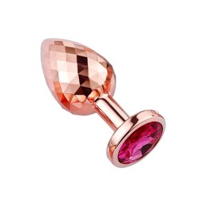 Plug anal or rosé facetté avec bijou fuchsia, taille S, élégant et féminin pour plaisir discret et raffiné