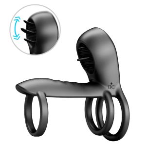 Cockring triple Jammy noir avec vibrations et triple stimulation pour orgasme partagé et contrôle de l’érection