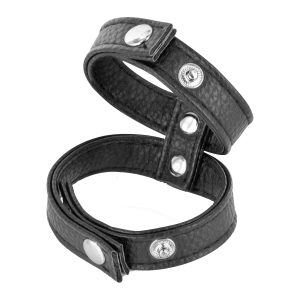 Cockring double réglable en simili cuir noir pour plaisir prolongé et style fétichiste