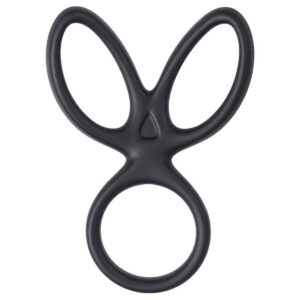 Triple cockring A-TOYS KRAKEN en silicone noir, pour soutien pénis et scrotum, plaisir prolongé et érection renforcée