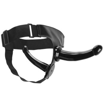 Gode-ceinture double Black Magic avec deux godes souples, harnais réglable et double stimulation réaliste