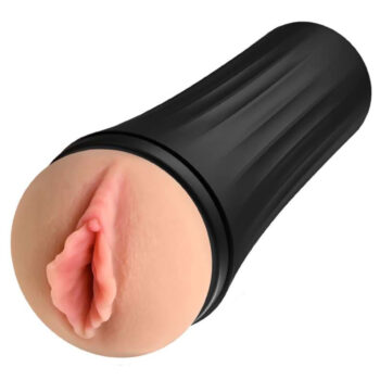 Masturbateur réaliste vagin avec coque noire et gaine interne texturée.