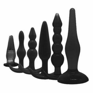 Pack 6 plugs anaux jelly souple base évasée formes variées