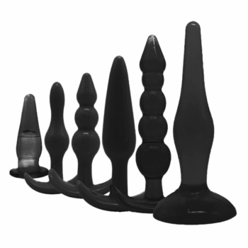 Pack 6 plugs anaux jelly souple base évasée formes variées