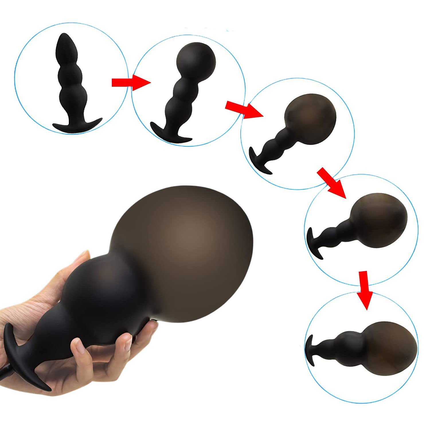 Plug anal gonflable à boules silicone valve sécurité