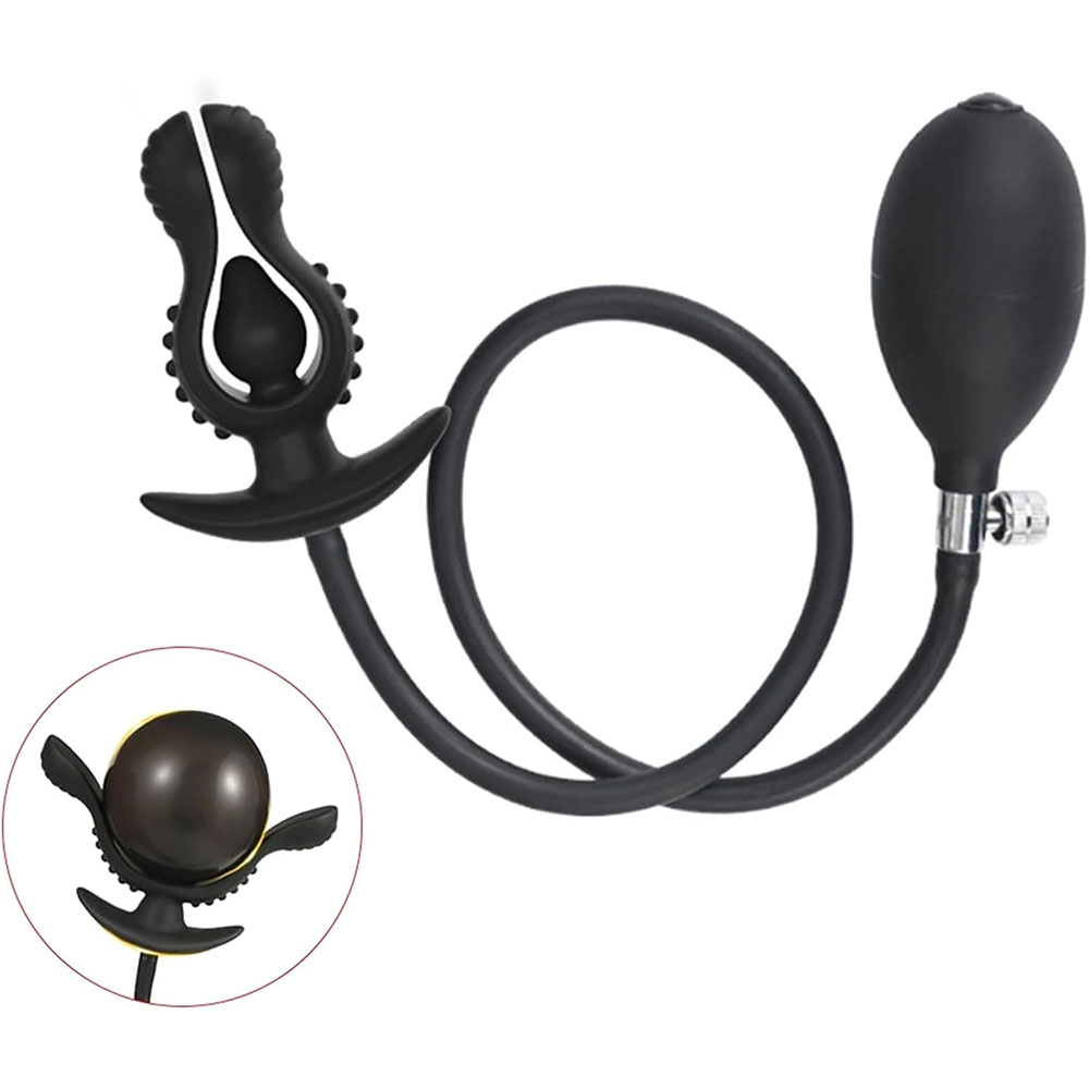 Plug anal écarteur gonflable strié boules silicone