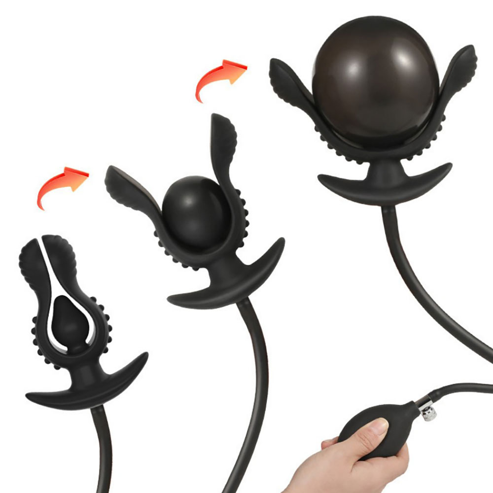 Plug anal écarteur gonflable strié boules silicone
