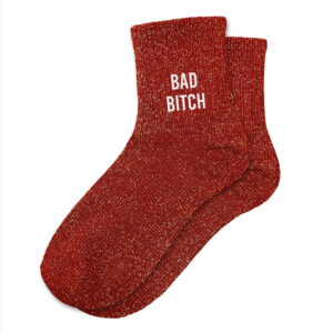 chaussettes pailletées rouges inscription BAD BITCH
