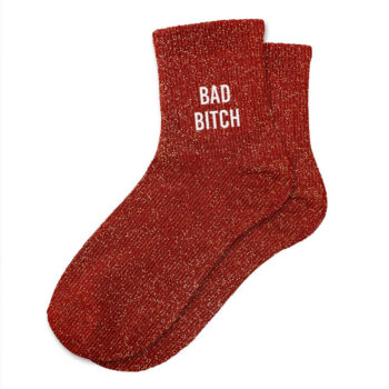 chaussettes pailletées rouges inscription BAD BITCH