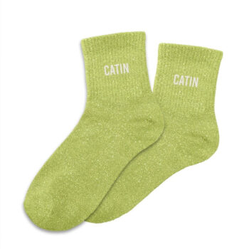 chaussettes pailletées vert pistache inscription CATIN