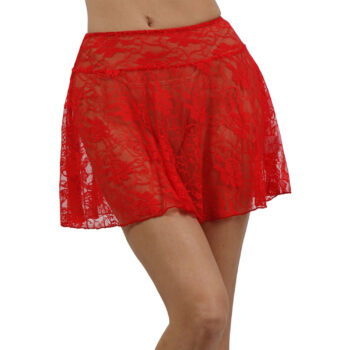 mini-jupe rouge dentelle – vue de face – florale